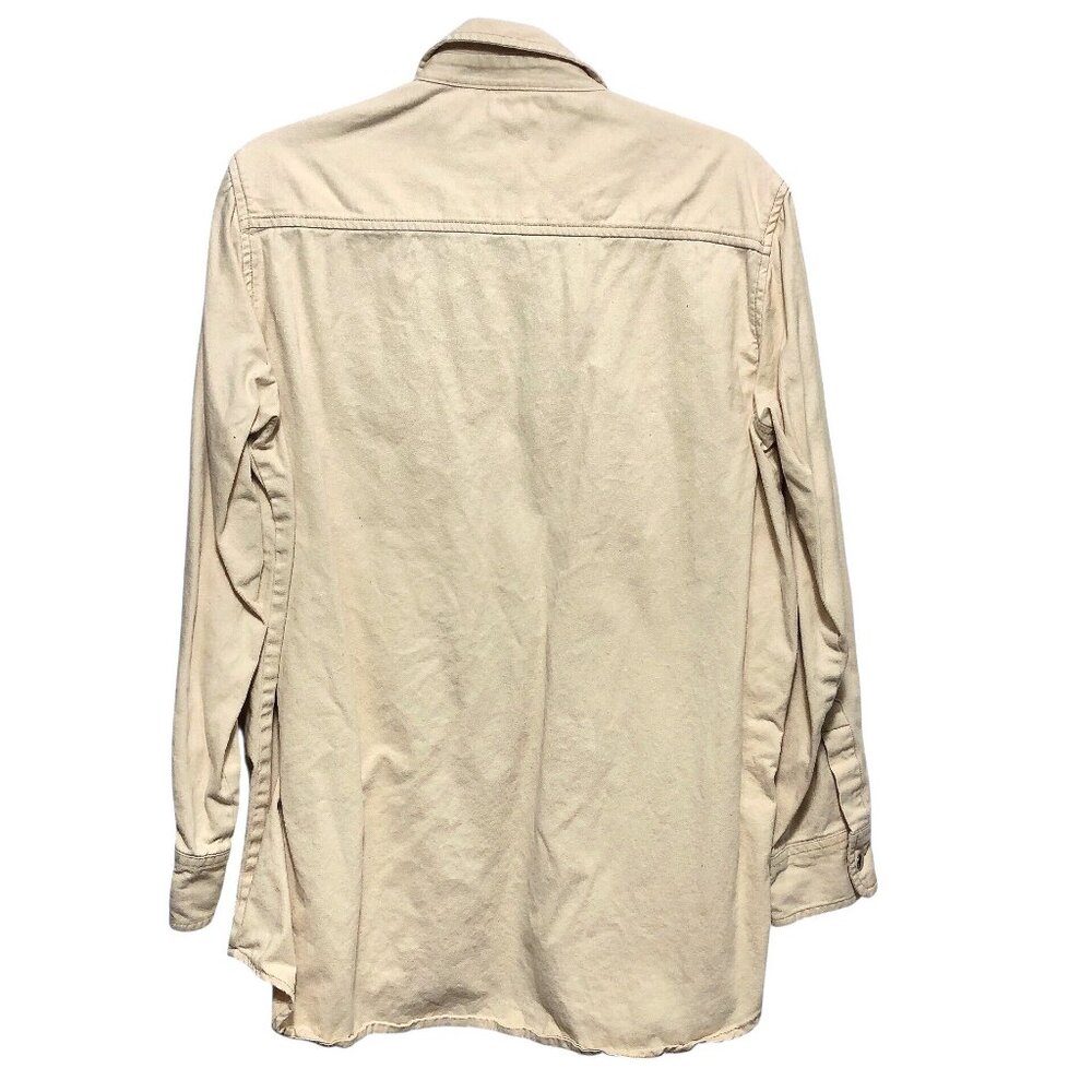 Japna Solid Beige Collared Long Sleeve Button Up … - image 2